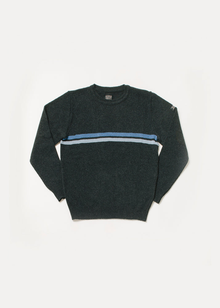 jersei de home o unisex color negre amb dues ratlles horitzontals de color blau clar i blau índig.