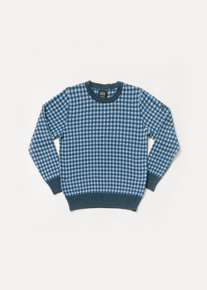 Jersey de punto de hombre o unisex color azul de cuadros. Es un diseño inspirado en el cuadro de Vichy