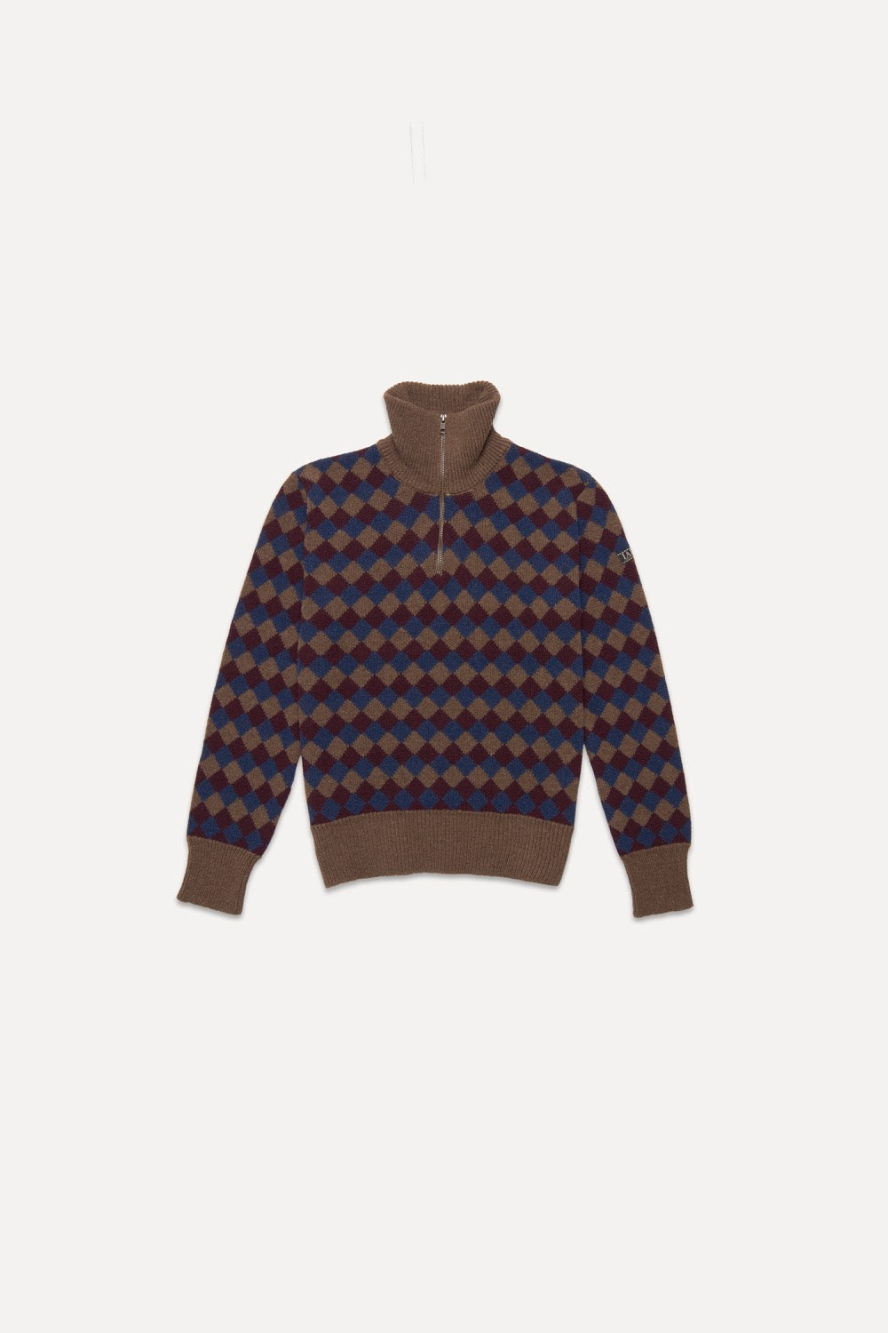 Jersey punto jacquard de rombos con cello crmallera. Modeo unisex.