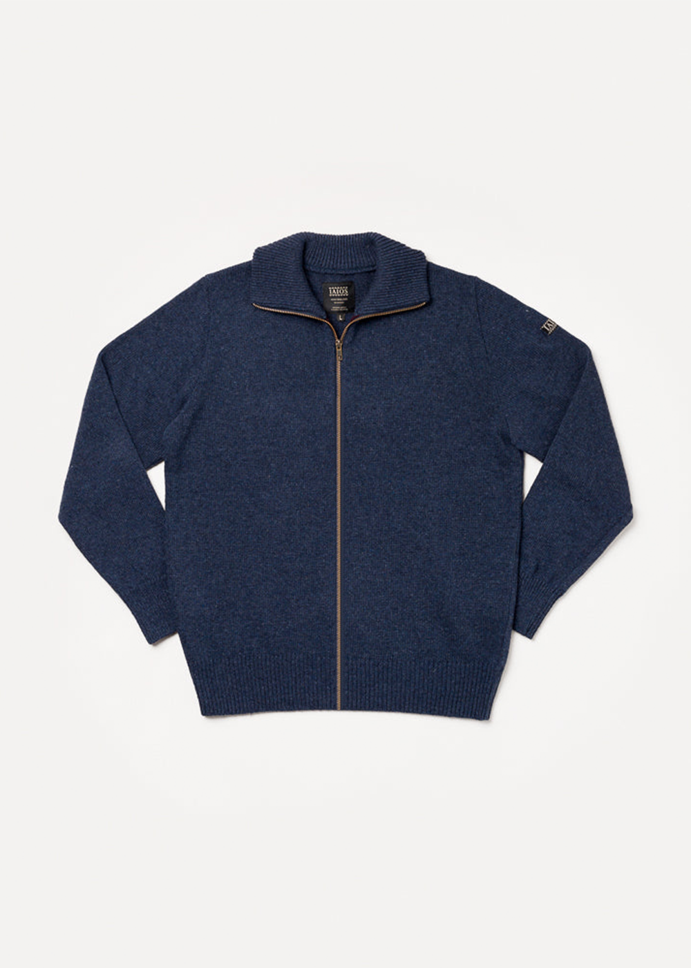 Chaqueta de punto azul para hombre con cierre frontal y diseño minimalista