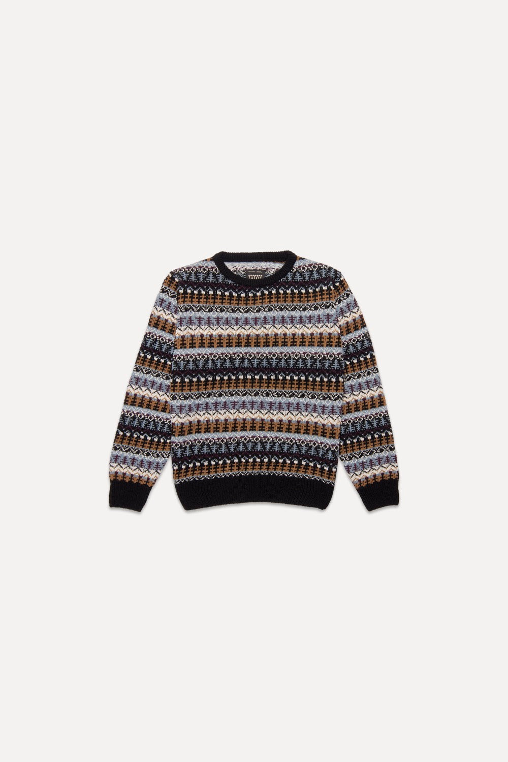 El jersey Fernando es un jacquard tipo Gansey de tonos azules y beige. Los puños y cuello son de color negro. Es un diseño muy bonito y clássico, con un aire nórdico y navideño