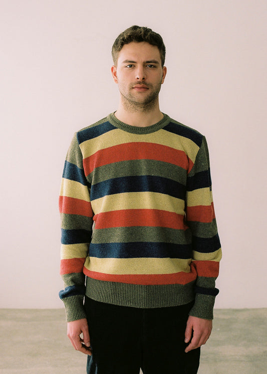 Half-length photograph, sweater combined with black pants.
