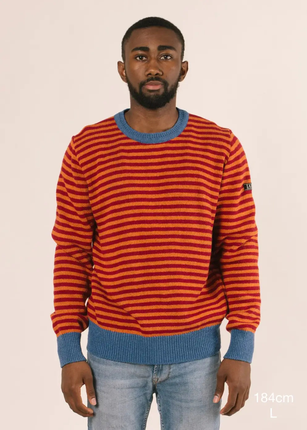 Orange and sales blue striped sweater