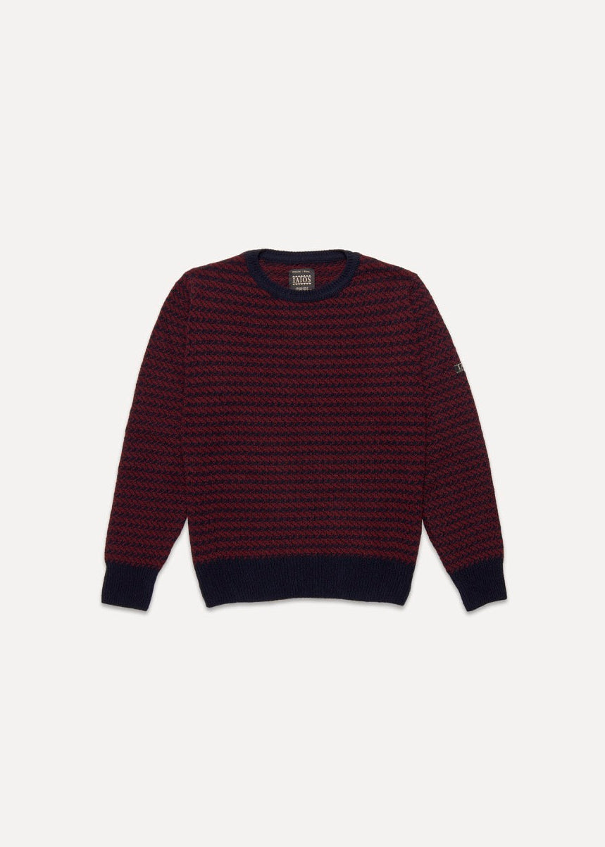 Suéter bicolor rojo oscuro y negro para hombre con acabado de punto