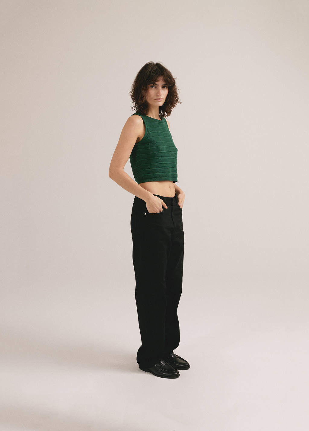 Top tricot punto verde sin tirantes