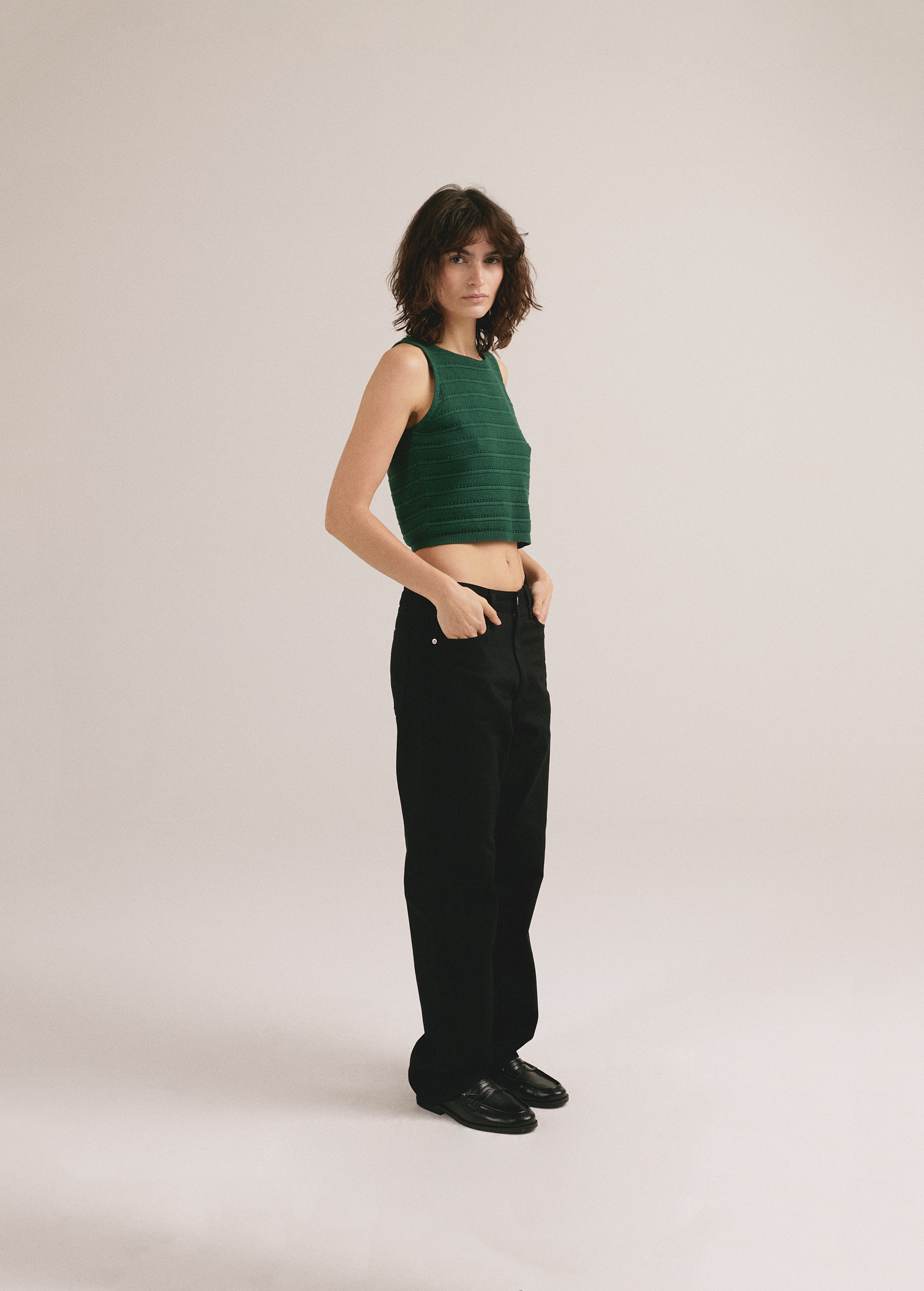 Top tricot punto verde sin tirantes