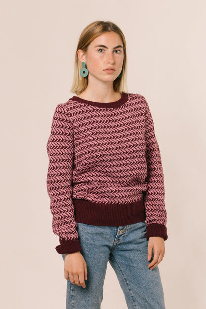 Girl with the sweater, a classic but the pink color gives it a different touch. 
