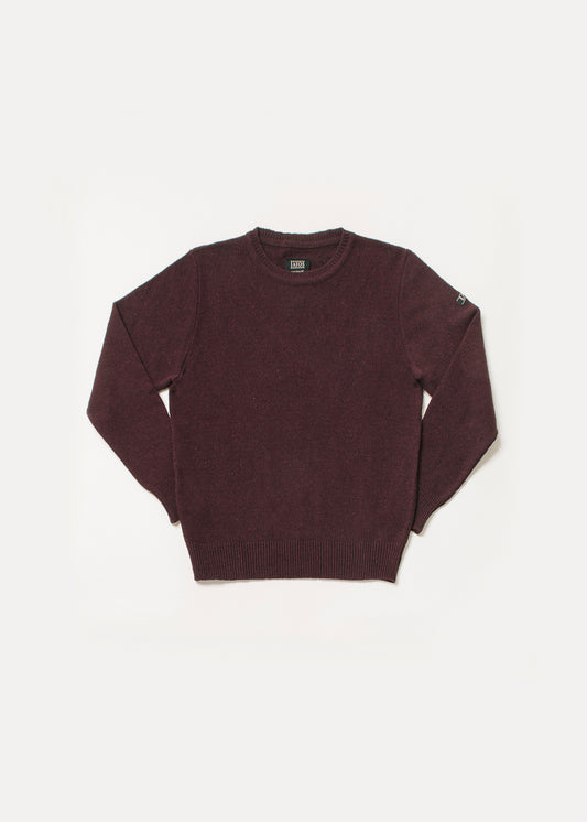 Men's or unisex sweater in maroon or wine color. The sweater is plain.