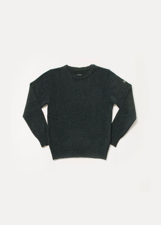 Men's or unisex sweater in black or very dark gray. The sweater is plain.