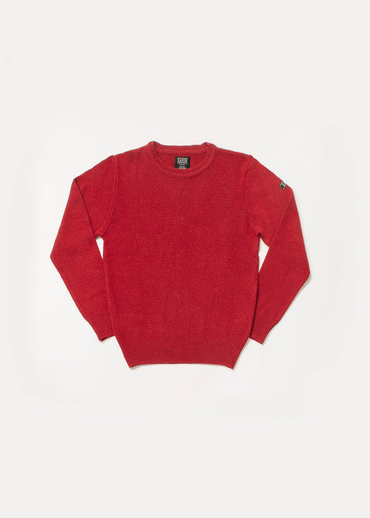 Men's or unisex sweater in red color. The sweater is plain.