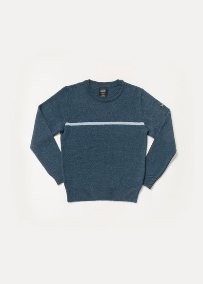 jersei de home o unisex color blau marí o teulà amb una ratlla horitzontal de color blau clar.