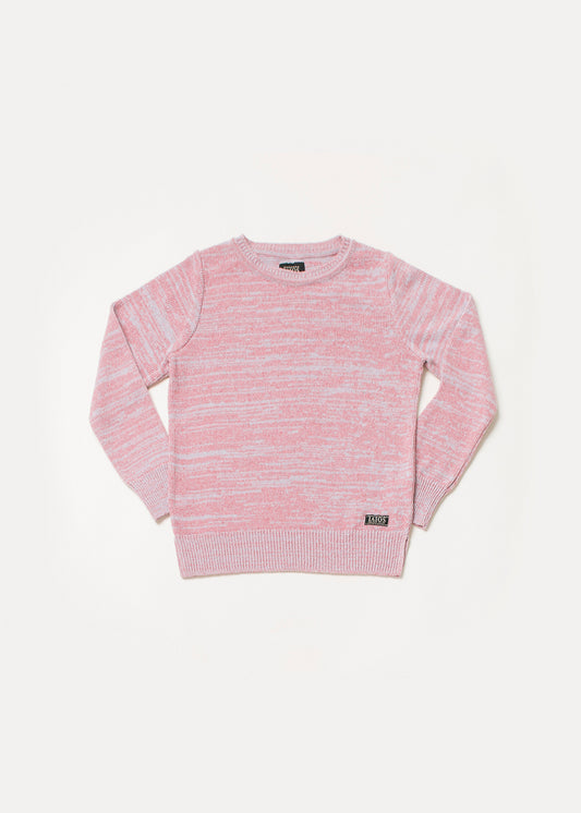 Jersey de mujer o unisex color rosa. El torzal es un hilo torsionado con dos colores que al tejerse hace este efecto jaspeado tan bonito. 