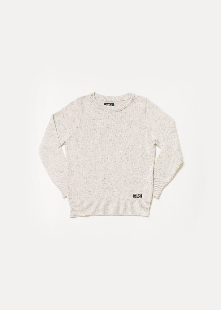 Women's or unisex sweater in white with a little black twit. The plain sweater is one of the best sellers for its simplicity.