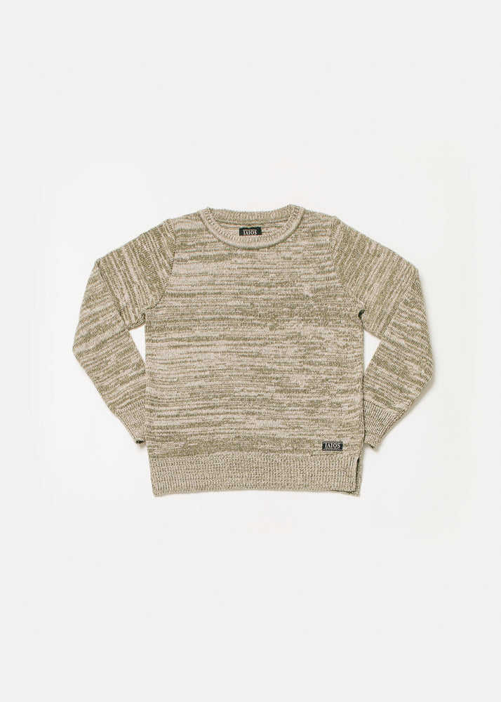 Jersey de mujer o unisex color verde. El torzal es un hilo torsionado con dos colores que al tejerse hace este efecto jaspeado tan bonito. 