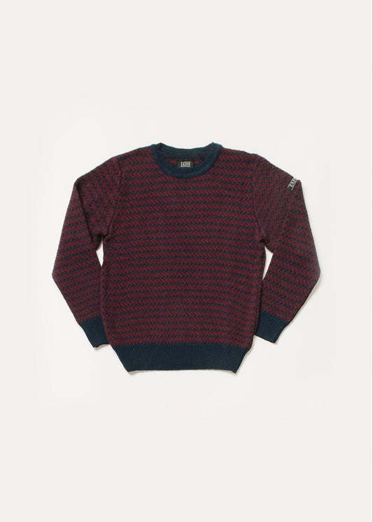 Men's or unisex knitted sweater in red tones. 