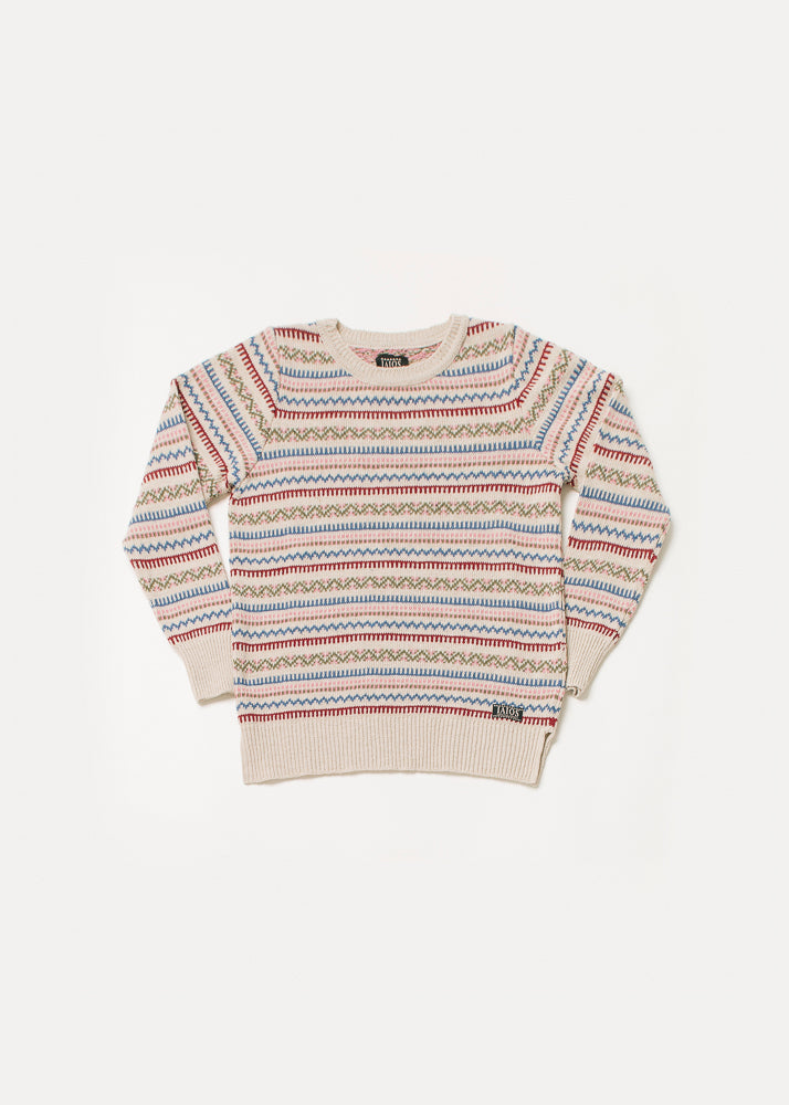Jersey mujer o unisex de color blanco con cenefas de colores. 