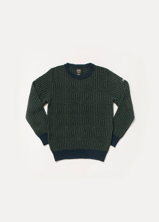 Men's or unisex green and dark blue sweater.