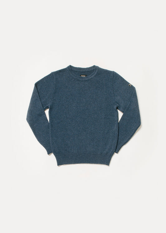 Men's or unisex navy blue or denim sweater. The blue color is the most sold color because it is very flattering and elegant and informal at the same time.