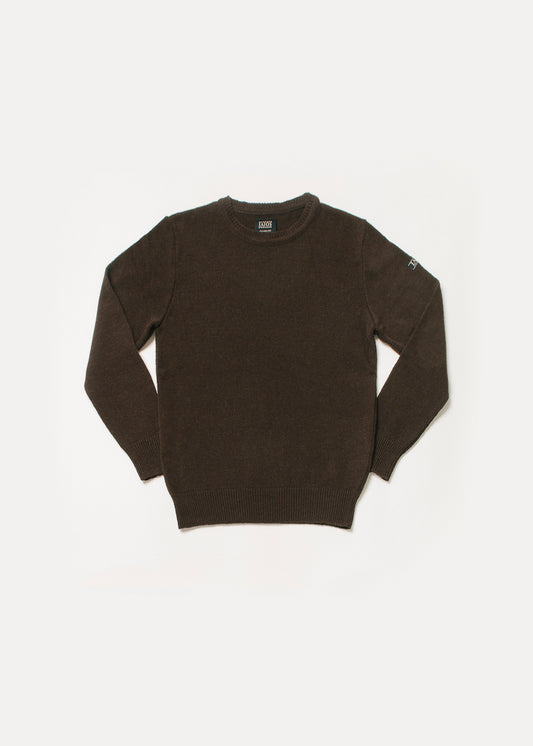 Men's or unisex dark brown sweater. The sweater is plain.