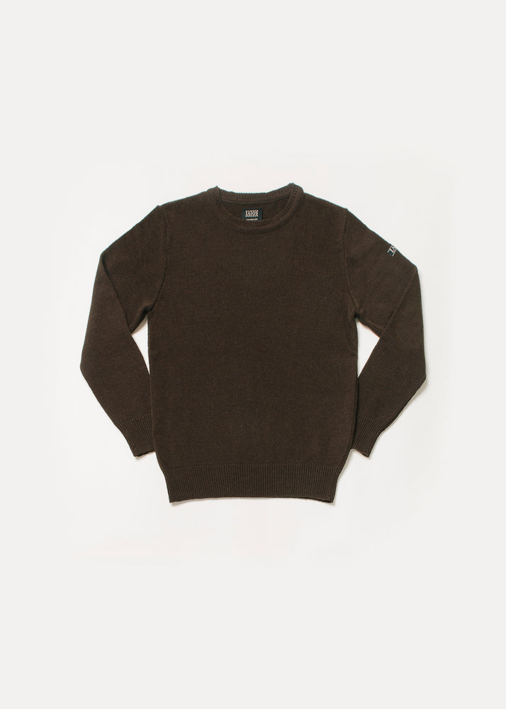 Jersey de hombre o unisex color marron oscuro. El jersey es liso.