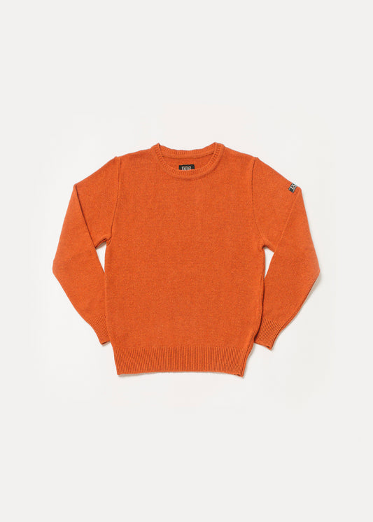 Men's or unisex sweater in orange or kettle color. The sweater is plain.