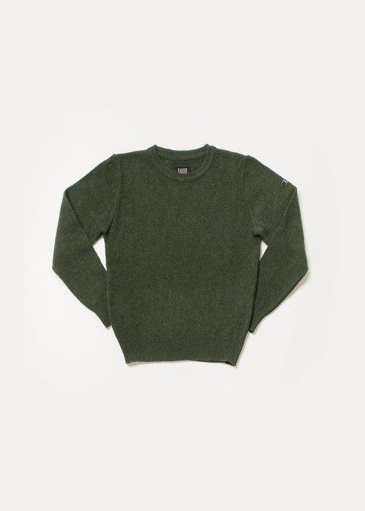 Men's or unisex dark green sweater. The sweater is plain.