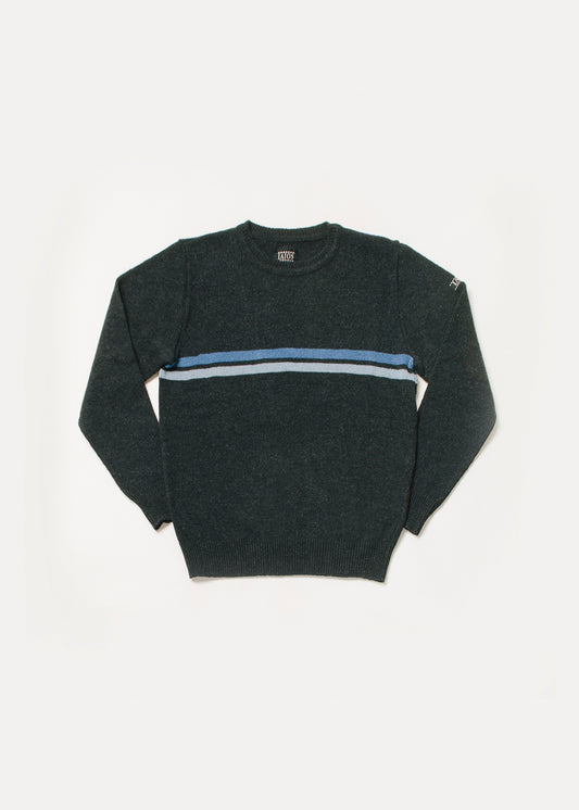 Men's or unisex sweater in black with two horizontal stripes in light blue and indigo blue.