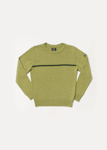 jersei de home o unisex color verd pistatxo amb una ratlla horitzontal de color verd fosc.